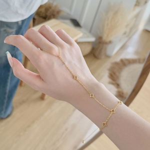 Dylam Jewelry New Design Rhodium 18K Gold Plated S925 Silver 5A Zirconia Openwork Four Leaf <b>Clover</b> Finger Chain <b>Bracelet</b> - Product Image 4