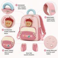 Sac à dos pour filles d'âge préscolaire avec motif champignon, multiples poches frontales, tirettes de fermeture éclair à boucles, poches élastiques pour bouteille d'eau