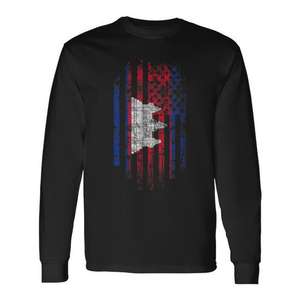 Camiseta de manga larga con bandera americana de Camboya, diseño de orgullo de Camboya y Estados Unidos - Product Image 1