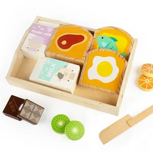 Neuankömmling Küchen spielzeug Holz schneide set Lebensmittel Rollenspiel Rollenspiel Holz tablett Pädagogisches Kochs pielzeug für Kinder Mädchen Jungen