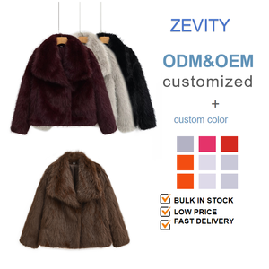 ZEVITY Vêtements pour femmes automne 2025 Nouvelle mode Veste courte <span class=keywords><strong>effet</strong></span> fausse <span class=keywords><strong>fourrure</strong></span> Rétro Décontractée Manches longues Col à revers Manteau pour femme en polyester - Product Image 6