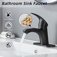 Keran Wastafel Kamar Mandi Modern Satu Pegangan dari Kuningan dengan Pelat Dek, Pemasangan Satu Lubang, Finishing Hitam Matte, Inti Keramik.