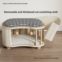 Nid pour chat ovale en bois massif toutes saisons avec toit, design fermé, double usage pour l'hiver et l'été, abri chaud pour animaux de compagnie, siège inclus