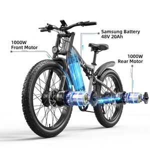 Bicicleta Eléctrica Todoterreno de Alto Rendimiento con Doble Motor de 48V 2000W, Suspensión Completa, Llantas Anchas de Aleación para Adultos - Product Image 4