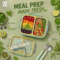 Boîte à lunch Zhenneng 800 ml avec 2 compartiments, boîte à bento anti-fuite en PP de qualité alimentaire, doublure en acier 304, quatre fermoirs