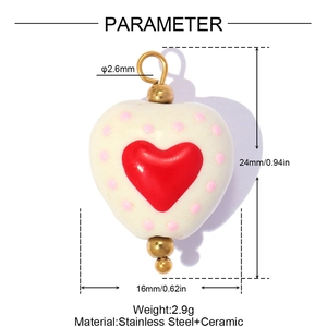 SH25 Colgantes de Corazón de Cerámica con Diseño Floral Vintage, Dijes de Porcelana con Flor y Punto, con Aro de Acero Inoxidable Dorado para Pulsera - Product Image 4