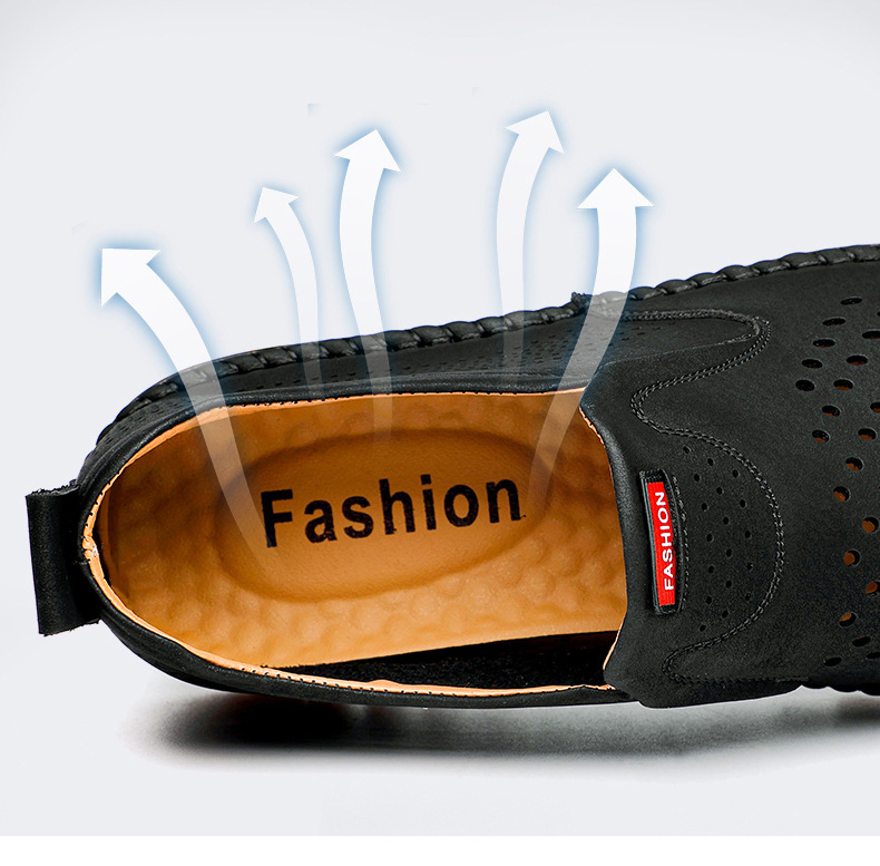 Men Fashion Footwear Summer White Leather Hollowed Men Casual Shoes