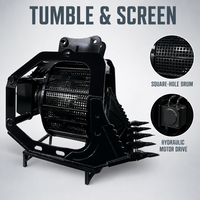 Tamiseur rotatif à godets de 20 tonnes pour la séparation du sol et du compost, entraînement hydraulique, patins anti-usure noirs