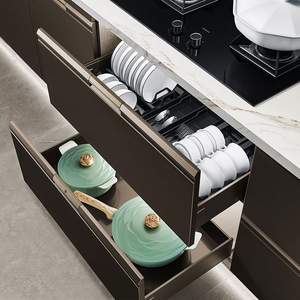 Armoires de cuisine modernes italiennes en MDF avec îlot intégré, finition brillante, plaque de cuisson intégrée pour la rénovation de maisons de luxe - Product Image 4