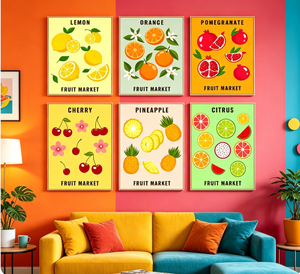 Songwoo - Juego de 6 Cuadros de Lienzo con Frutas Tropicales Coloridas, Limón, Naranja, Piña, Mercado de Frutas, Pintura por Números DIY - Product Image 3