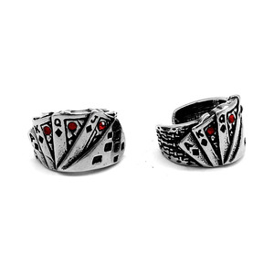 yunnique Tibetan Silver <b>Playing</b> <b>Card</b> Stud Earrings With Rhinestones Party Jewelry For Men Women - Product Image 2