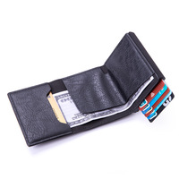Dompet Kartu Kredit Kulit PU Unisex Anti RFID, Tempat Kartu Bisnis, Dompet Uang, Kantong Koin, Dompet Geser Aluminium