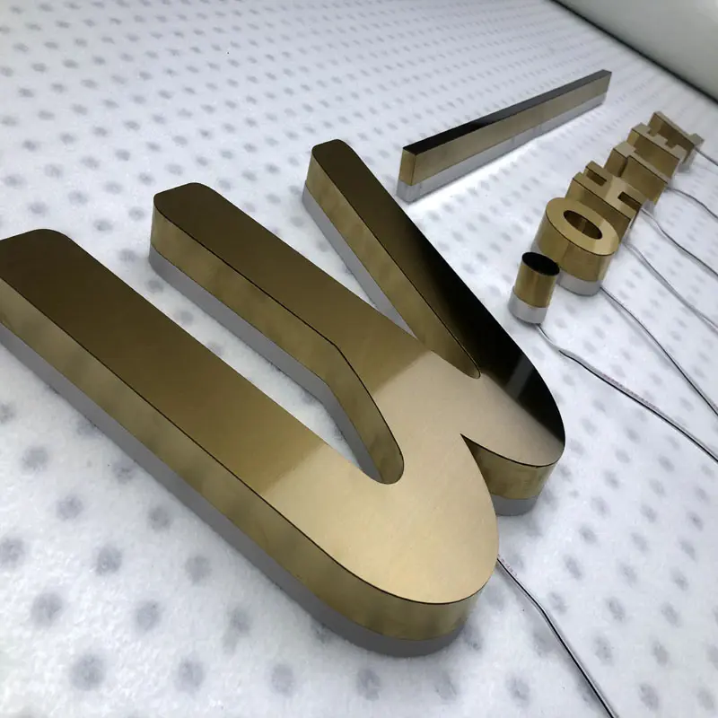 Hongsen Custom Gold Channel Letter für Pizze Store Sign hintergrund beleuchtete Zeichen Gold Metall Buchstaben