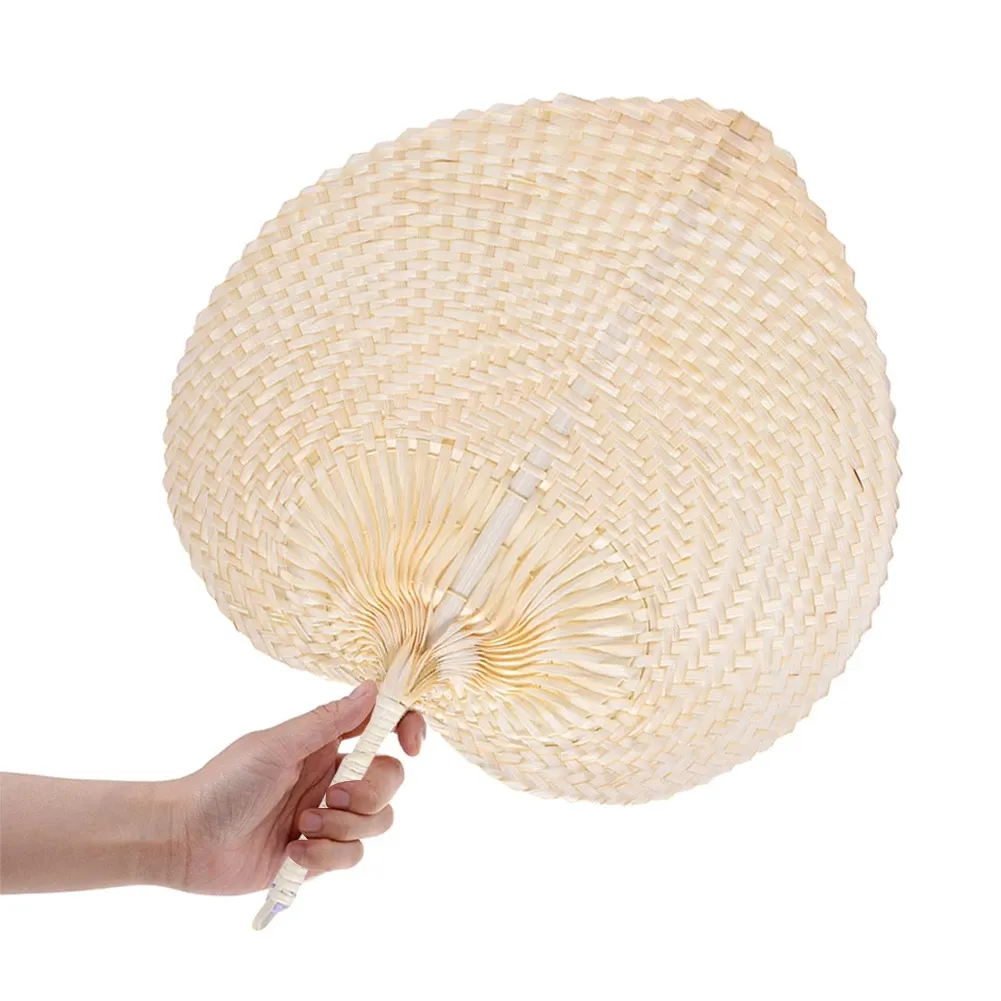 Z846 Traditional Chinese Craft Wedding Gifts Peach Wicker Natural Color Palm Fans Handmade Palm Leaves Hand Fan