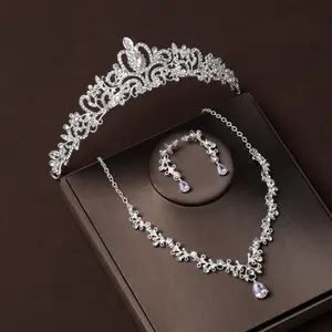 水钻三件套皇后装配皇冠复古钻石配件女性水晶耳环闪亮新娘