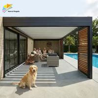 Pergola bioclimatique de jardin extérieur, structure en aluminium durable, lames à double couche, système de drainage dissimulé