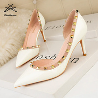 Femmes court mi mince talons affaires dame étincelle travail officiel femmes chaussures à talons hauts dames Rivet chaussures à talons