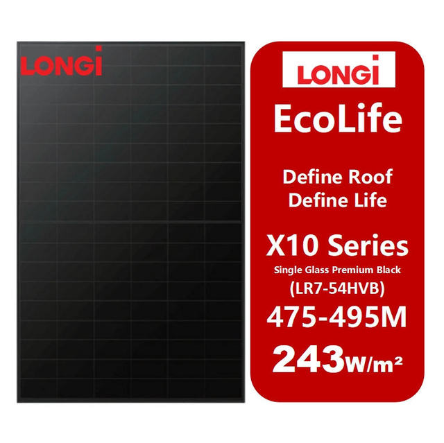 Longi EcoLife X10 LR7-54HVB 475~495M Single Glass Premium Black HPBC 2.0 Commercial Home Monocrystalline 480W 490W Solar Panels