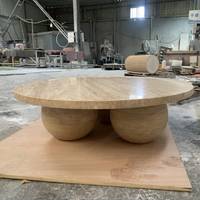 Table basse ronde en travertin beige de travertin de sphère de boules rondes en pierre naturelle pour la décoration centrale de salon