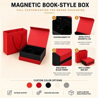 Coffret cadeau rouge avec sac fourre-tout, fermeture magnétique rigide, emballage de luxe, logo personnalisé, vente en gros