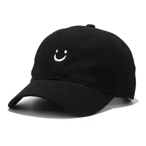 Wowei Smile Face Embroidery Black Cotton Baseball Ca-p for Women Men Adjustable Low Profile Unstructured Cotton Dad Hat