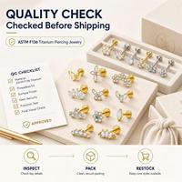JiaXin ASTM F136 Titanio de grado implante, pin sin rosca con parte trasera plana, labret, piercing corporal para labio, hélice, concha, estrella, CZ, 16G