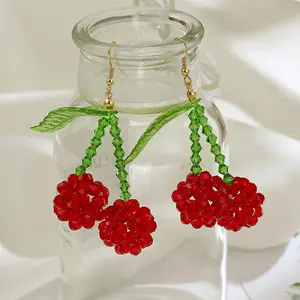 Mode Buah Manis Segar Liontin Wanita Siswa Menjuntai Telinga Perhiasan untuk Wanita Hadiah Pasangan Lucu Cherry Merah Drop Earrings