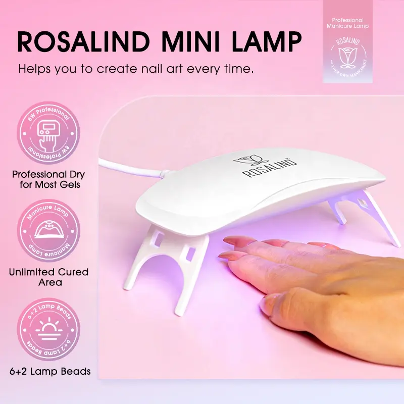 ROSALIND pengering kuku portabel 8w, lampu pengering kuku led uv mini portabel kualitas terbaik untuk seni kuku salon rumah