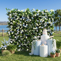 MoKtong Mur de fleurs vert sauge 8ft x 8ft 5D avec hortensias et roses en soie au toucher réel pour une décoration de mariage rustique élégante