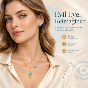 Ensemble de bijoux délicats et chics pour femmes, motif œil bleu, avec pendentif œil bleu ajouré distinctif et œil assorti, vente en gros - Product Image 4