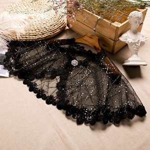 Elegante Capa Negra de Encaje con Cuentas y Lentejuelas, Bolero de Malla de Poliéster Vintage <span class=keywords><strong>para</strong></span> Eventos Nocturnos, Bodas, <span class=keywords><strong>Fiestas</strong></span> de Graduación - Product Image 2