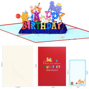 Cartes de vœux rectangulaires 3D <span class=keywords><strong>d</strong></span>écoupées au laser faites à la main, illustration de chat, conception OEM/ODM, papier de haute qualité, impression UV - Product Image 4
