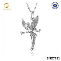 Nouvelle arrivée 925 Sterling Silver Cable Chain Blue Crystal Ballet Dancer Girl Ballerina Necklace