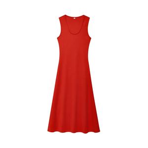 Robe midi chic pour femme, col rond, tissu satiné, taille élastique, style bohème décontracté, couleur unie, écologique, lavable, fabrication OEM, printemps - Product Image 5