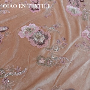 Tissu brodé de haute qualité en velours extensible résistant, broderie de perles tridimensionnelle, brocart, robes, costumes de danse Qipao, faits à la main - Product Image 2