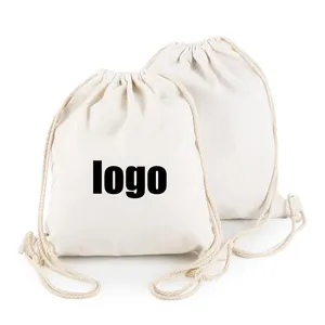 12oz Eco Beach Fitness Sports Backpack Reusable White Canvas Drawstring Muslin Cotton Swimming Bags