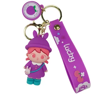 Мягкий ПВХ резиновый брелок для ключей милый мальчик девочка форма фиолетовая шляпа чёрные глаза девочка брелок для ключей