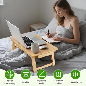 Nouveau bureau d'ordinateur portable réglable en bambou avec tiroir <span class=keywords><strong>plateau</strong></span> de <span class=keywords><strong>lit</strong></span> d'ordinateur portable de chevet avec conception de ventilateur <span class=keywords><strong>pour</strong></span> bureau surf lecture manger - Product Image 3
