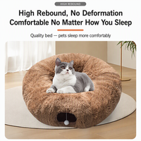 Lit pour chat doux et confortable, amovible et lavable, design tunnel rond, garnissage en poils longs