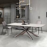 DOJII-KENO Table à manger rectangulaire en céramique blanche de 79 pouces de couleur Table à manger moderne en pierre avec piédestal à chevalet en acier