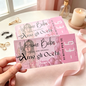 บัตรคูปองพิมพ์ลายตามสั่ง สีชมพู สำหรับร้านเสริมสวย บัตรของขวัญพร้อมคิวอาร์โค้ด สำหรับโปรโมชั่นธุรกิจ - Product Image 1