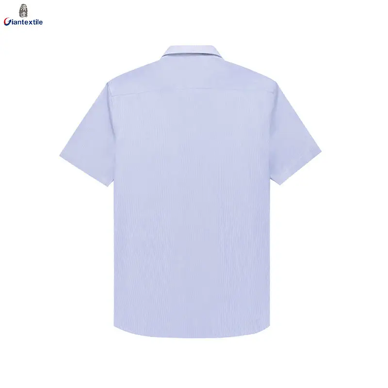 जहाज के लिए तैयार 100% कपास नियमित रूप से पुरुषों की ब्लू ठीक धारीदार व्यापार औपचारिक शर्ट सज्जित लघु आस्तीन गैर लौह पोशाक शर्ट के लिए पुरुषों