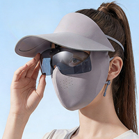 Casquette de protection solaire unisexe en soie glacée avec visière intégrée et lunettes de soleil intégrées pour l'extérieur