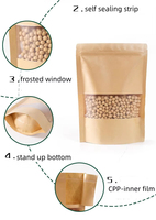 Sachet d'emballage alimentaire refermable personnalisé en papier kraft brun écologique avec fenêtre transparente pour aliments pour animaux de compagnie