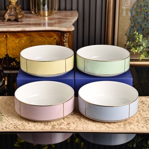 Tazón de Porcelana para Servir, Plato Decorativo para la Cena, Plato Redondo con Borde Dorado para la Cena en Casa y Decoración de la Mesa - Product Image 1