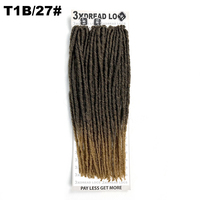 Tresses ombrées blondes de 18 pouces 3x dreadlocks 36 brins de faux locs pré-bouclés couleur noire extension de cheveux au crochet dread locks