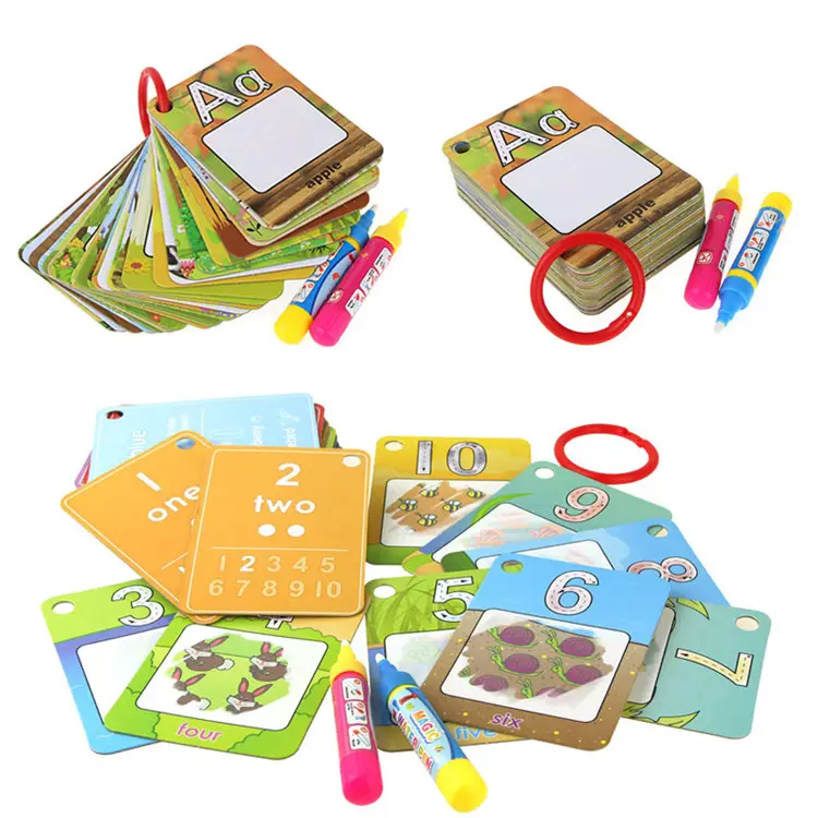 Toddler Kids Early Education Puzzle Cards Kit 26 Números do Alfabeto Aprendendo Magia Água Desenho Display Cards