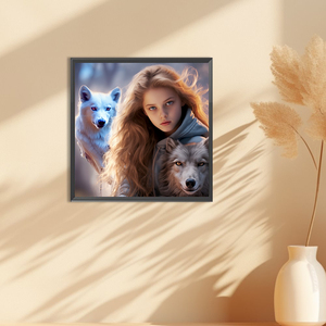 Custom DIY 30*30cm <strong>Wolf</strong> Girl Home Decor Diamond Painting Full Round 5D Acrylic Drill <strong>Portrait</strong> Diamond Painting for Gifts - Product Image 3
