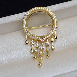 Broche de perlas de plata S925 con gotas de cristal y piedras preciosas rosas para mujer, accesorio de joyería de moda - Product Image 1