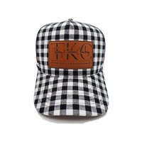 Casquette de camionneur vichy à profil haut personnalisé avec logo en cuir à 5 panneaux à rayures latérales Australian Country Club Outdoor Snap Hat